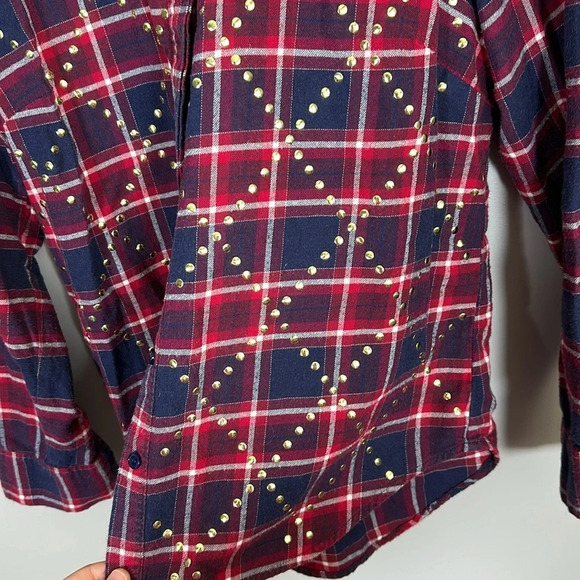 MICHAEL Michael Kors Studded Long Sleeve Button Down Flannel Women’s Size Large - Picture 3 of 7